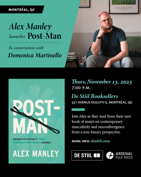 ALEX MANLEY - POST-MAN - BOOK LAUNCH -Thursday, November 13, 7:00 P.m.