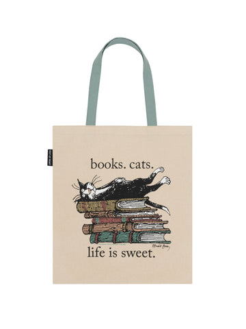 Cover of Books. Cats. Life is Sweet. Tote Bag
